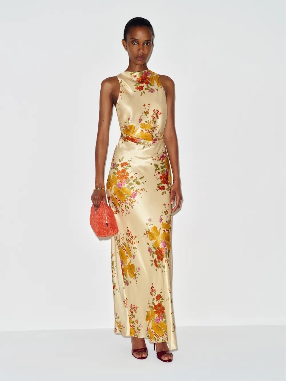 NEW Reformation Anaiis Silk Long Yellow Floral Backless Dress Crescendo US6 UK10 - Picture 4 of 16